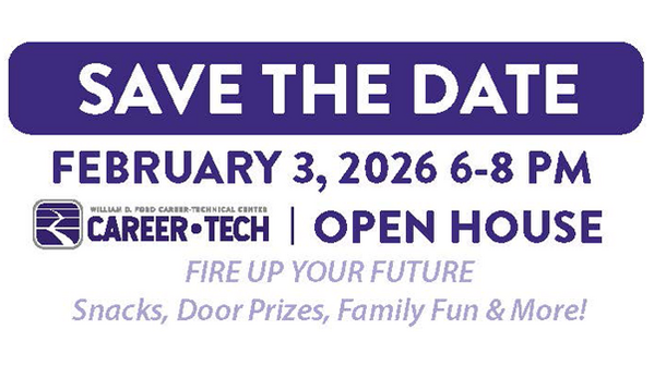 Save the Date February 3, 2026 Open House Fire Up Your Future Snacks Door Prizes Family Fun and More