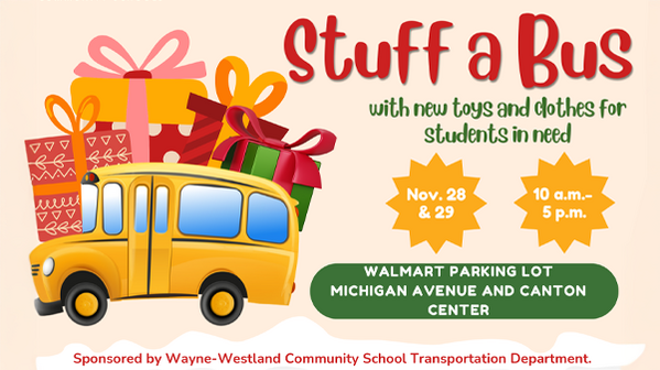 Stuff a bus with new toys and clothes for students in need